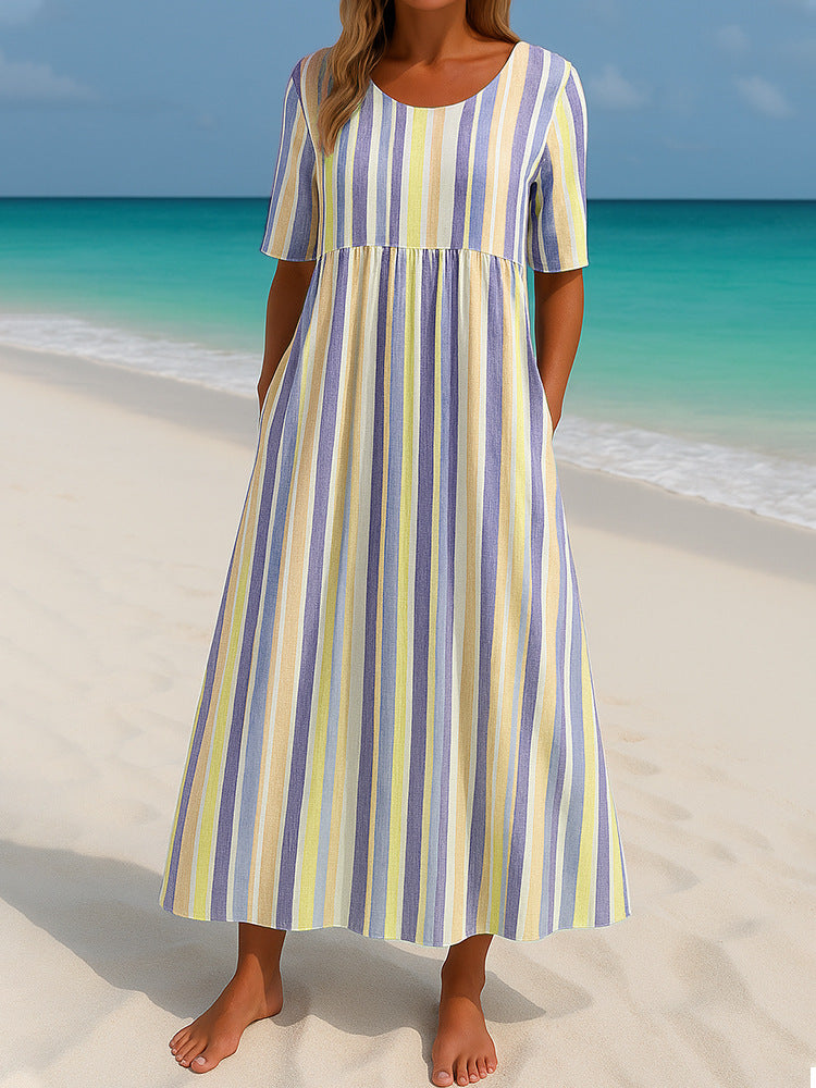 Damen lässiges Maxikleid mit hellen Streifen Drune
