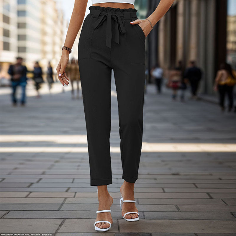 Damen Bequeme High-Waist Pants mit Taillengürtel Drune