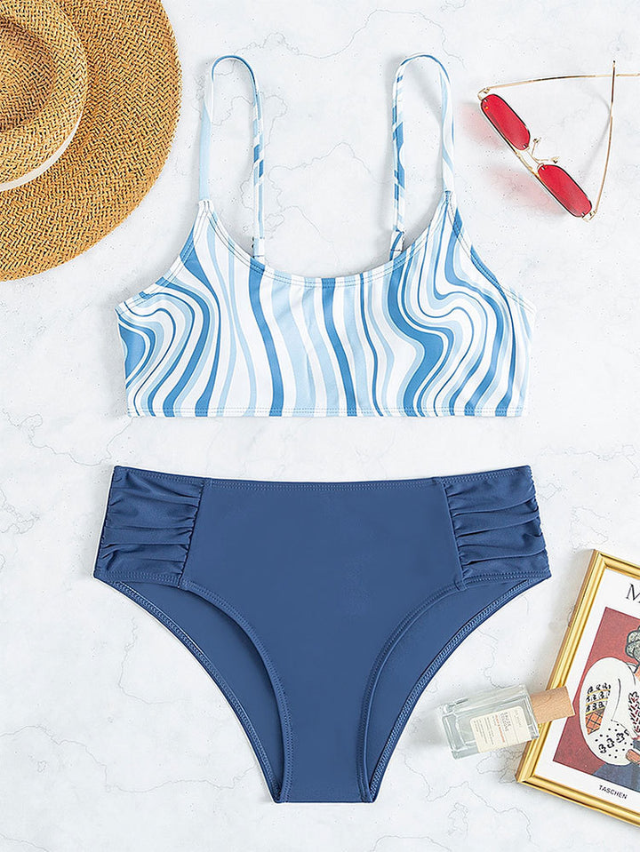 Damen Hoch geschnittener Bikini mit stilvollem Streifenmuster Drune