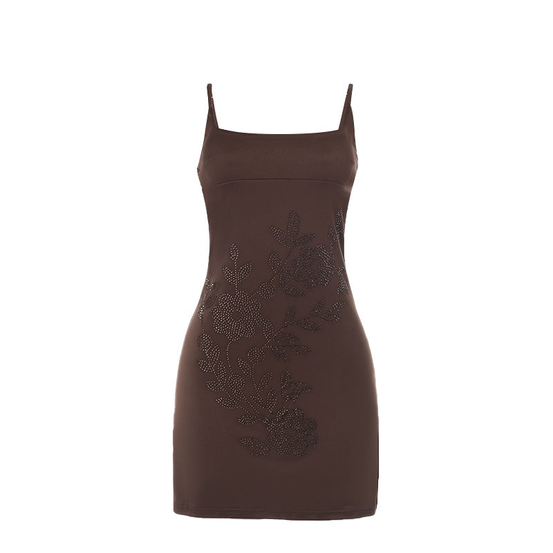 Damen figurbetontes Kleid mit floralem Strassdesign Drune