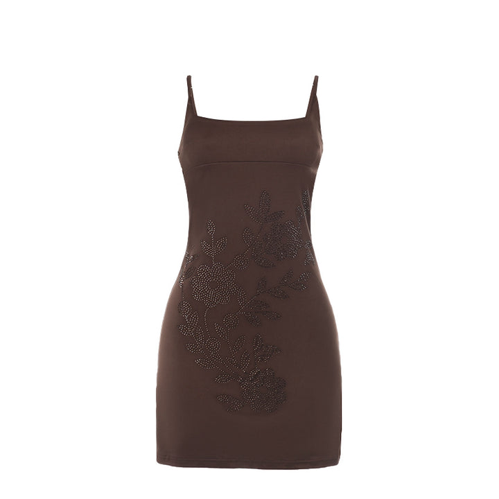 Damen figurbetontes Kleid mit floralem Strassdesign Drune