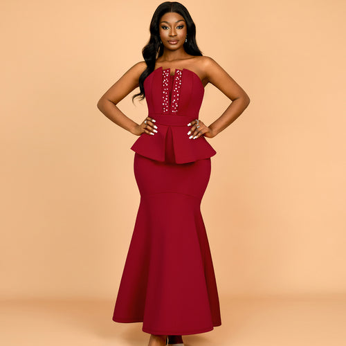 Damen Abendkleid mit schimmernden Details und voluminösem Peplum Drune