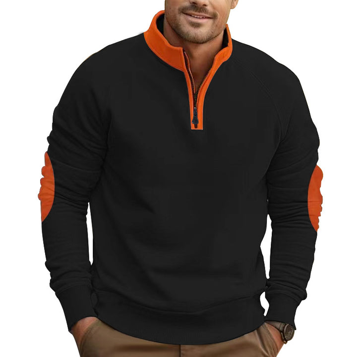 Herren nan Raglan-Pullover mit kurzem Reißverschluss, Stehkragen und ergonomischen Ellenbogen-Panels Drune