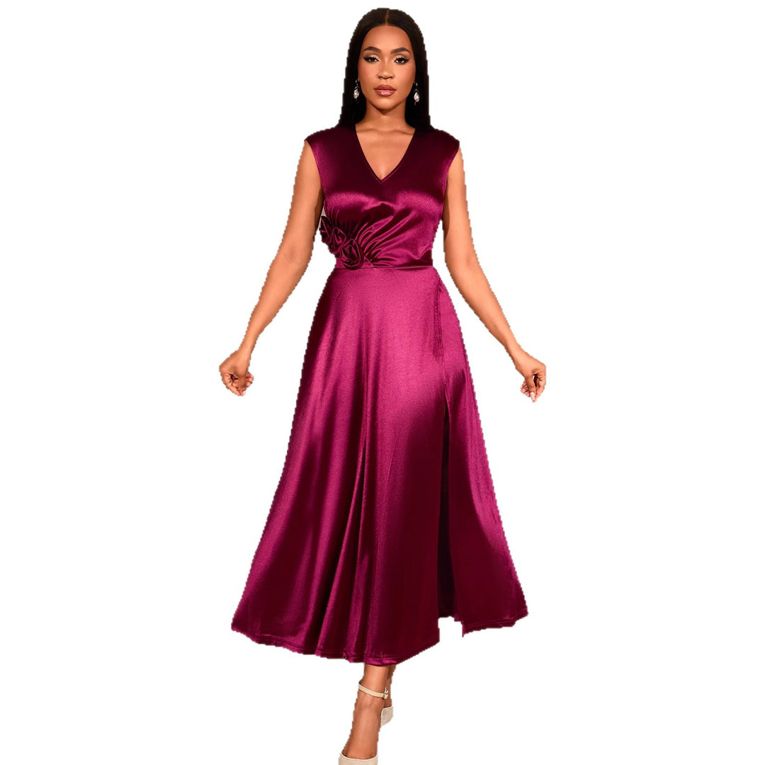 Damen elegantes Maxikleid mit herzförmigem Ausschnitt und seitlichem Schlitz Drune