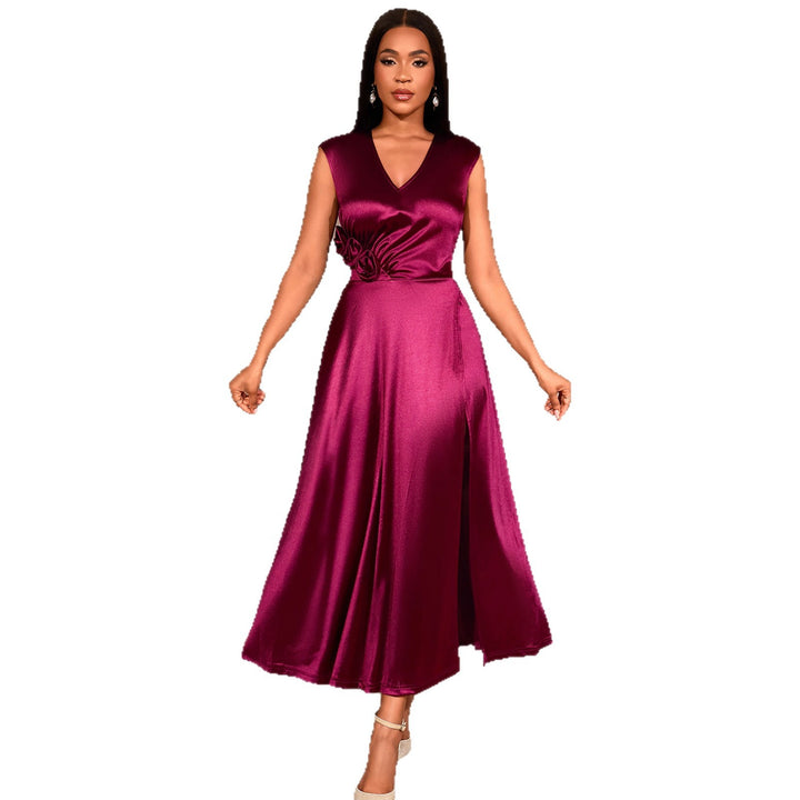 Damen elegantes Maxikleid mit herzförmigem Ausschnitt und seitlichem Schlitz Drune