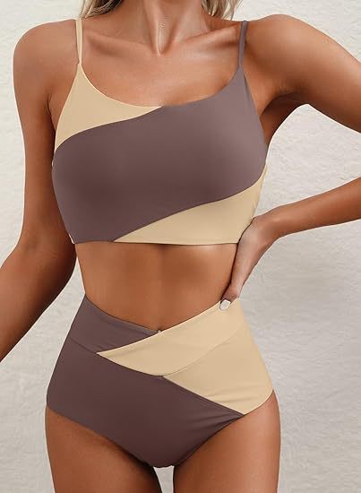 Damen Hoch tailliertes Bikini-Oberteil mit asymmetrischem Design Drune