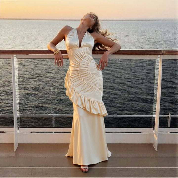 Damen Elegantes Maxikleid mit asymmetrischem Schnitt und raffinierten Drapierungen Drune