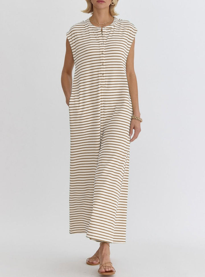 Damen lässiger Jumpsuit mit modernem Streifenmuster und praktischen Taschen Drune