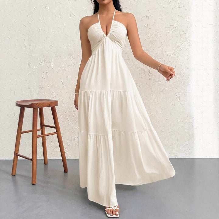 Damen Maxikleid mit tiefer Frontausschnitt und schwingendem Rock Drune