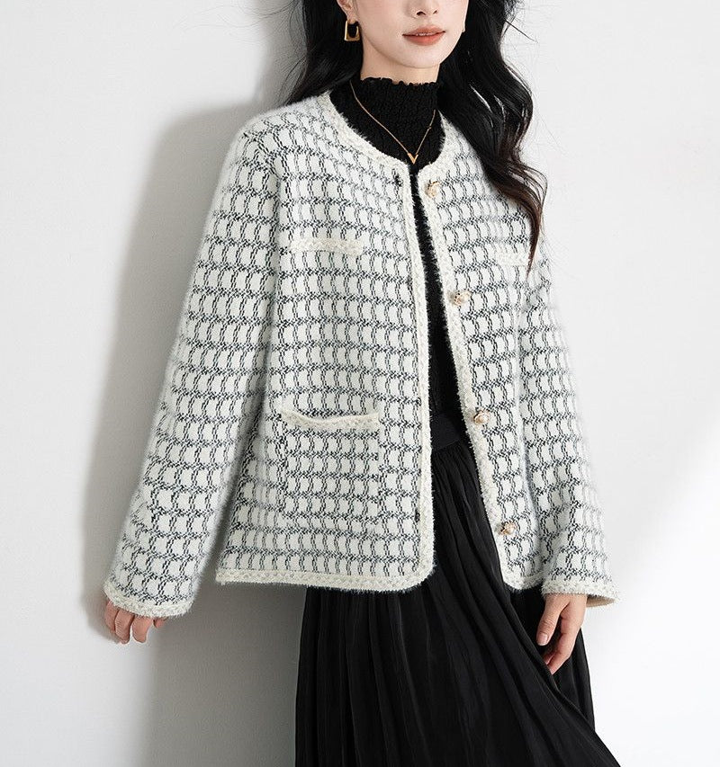 Damen elegante Strickjacke mit strukturiertem Muster und Knopfdetails Drune
