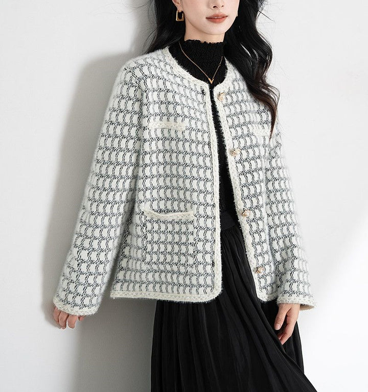 Damen elegante Strickjacke mit strukturiertem Muster und Knopfdetails Drune