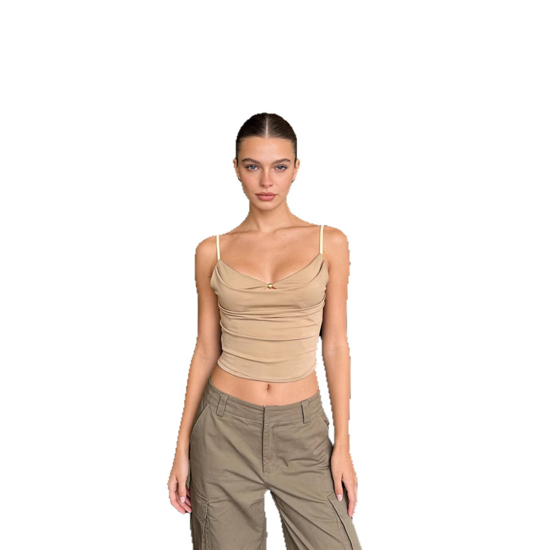 Damen Trendy Drapiertes Oberteil mit feiner Goldapplikation Drune