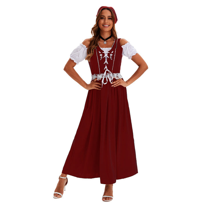 Damen nan kurzes Trachtenkleid im Dirndlstil mit floraler Spitzen-Schürze, geschnürter Miederfront und geraffter Carmenbluse Drune