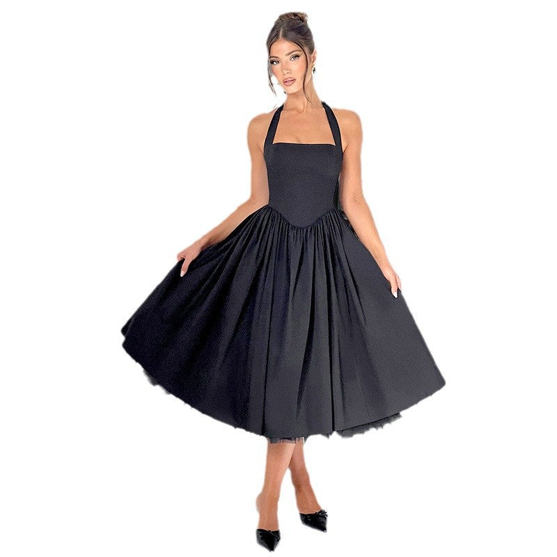 Damen Elegantes Halterneck-Kleid mit voluminösem Rock und eingearbeitetem Tüll Drune