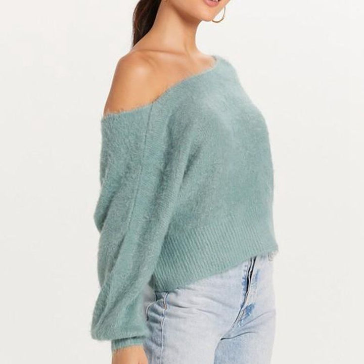 Damen Off-Shoulder Pullover aus weichem Mohairgemisch mit/voluminösen Ärmeln Drune