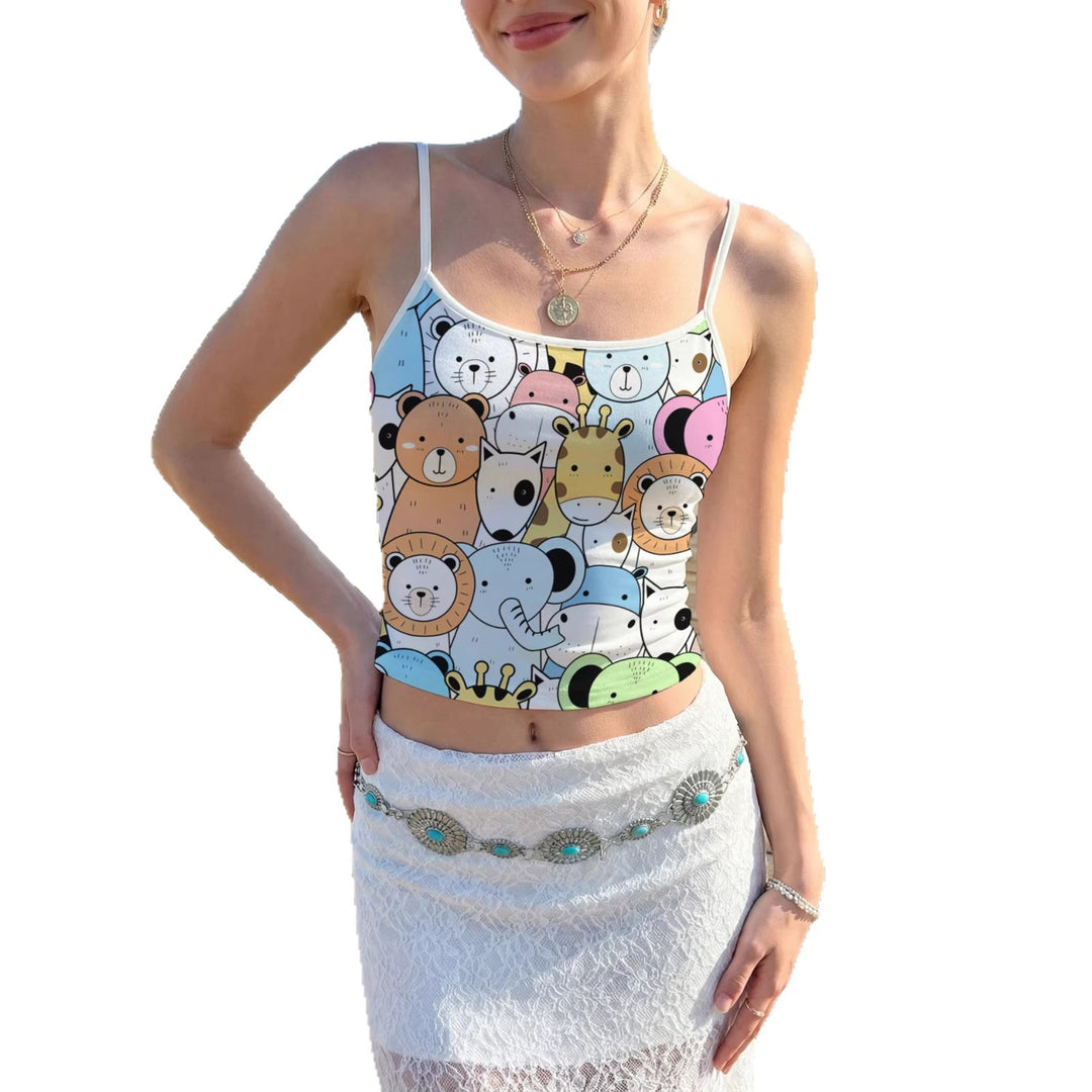 Damen Crop-Top mit floralem Motiv und verstellbaren Trägern Drune
