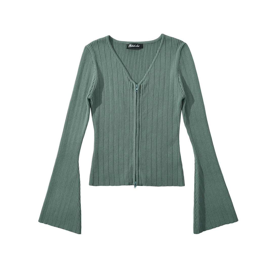 Damen Strickoberteil mit tiefem V-Ausschnitt und Zip-Verschluss Drune