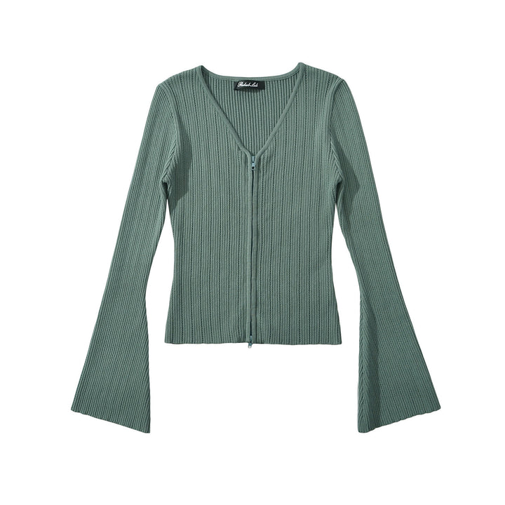 Damen Strickoberteil mit tiefem V-Ausschnitt und Zip-Verschluss Drune