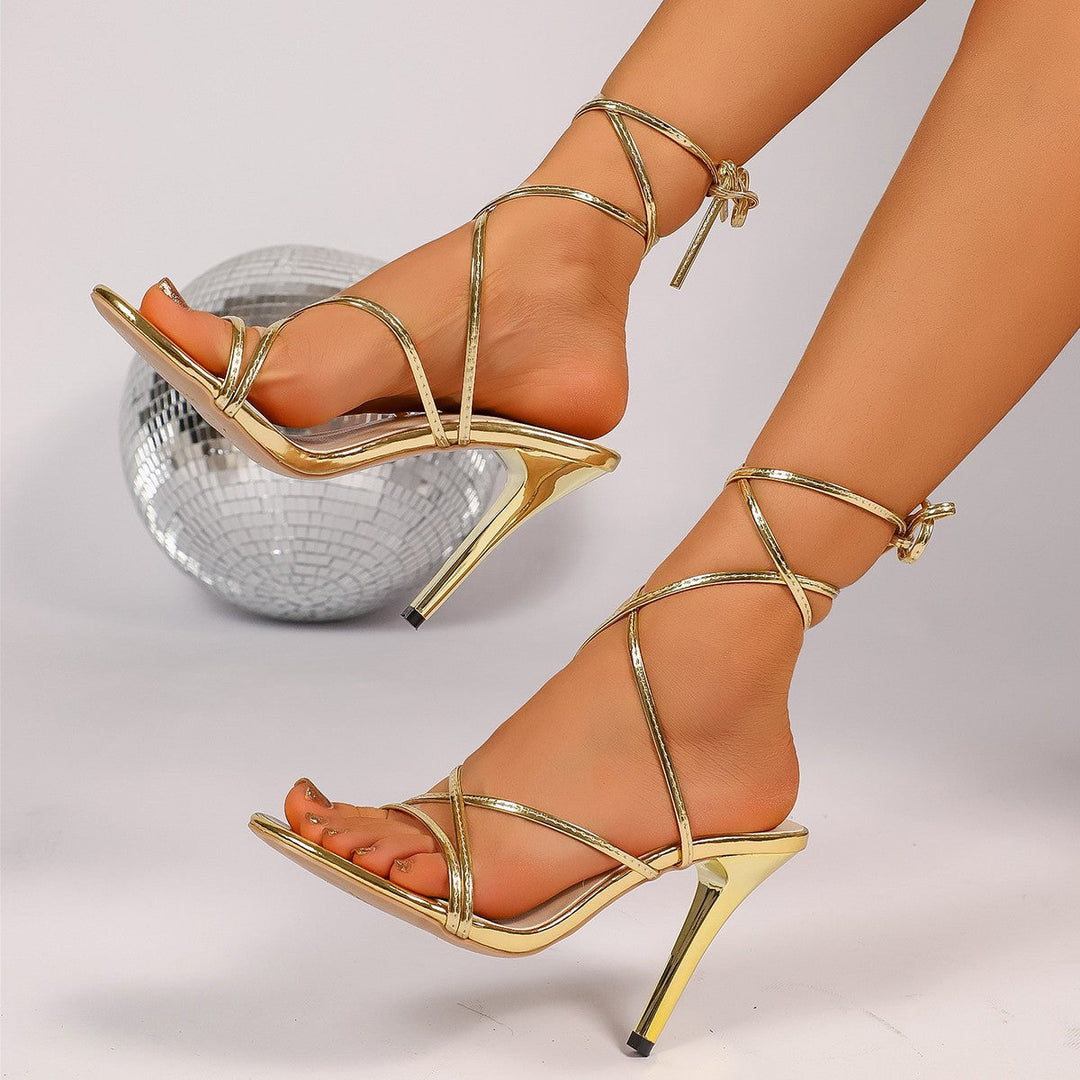 Damen Hochhackige Riemchen-Sandalen mit elegantem Metallic-Design und flexiblem Knöchelriemen Drune