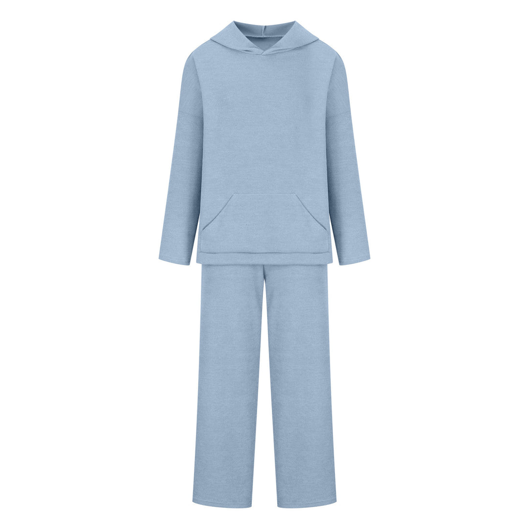 Damen Bequemes Langarm-Hoodie- und Palazzo-Hosen-Set Drune