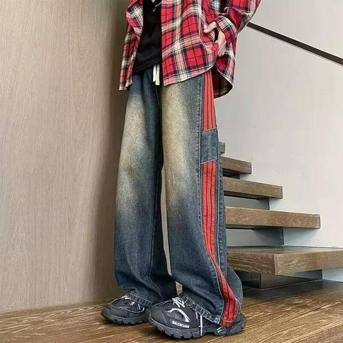 Herren weit geschnittene Denim-Hose mit seitlichen Streifen und Taschen Drune