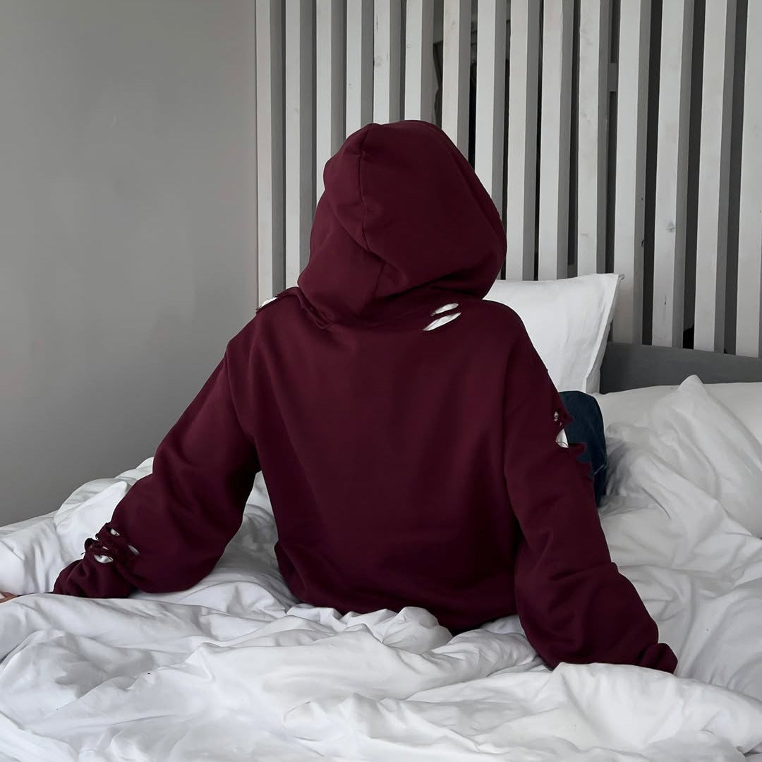 Damen Oversized Kapuzenpullover mit trendigen Rissdetails Drune