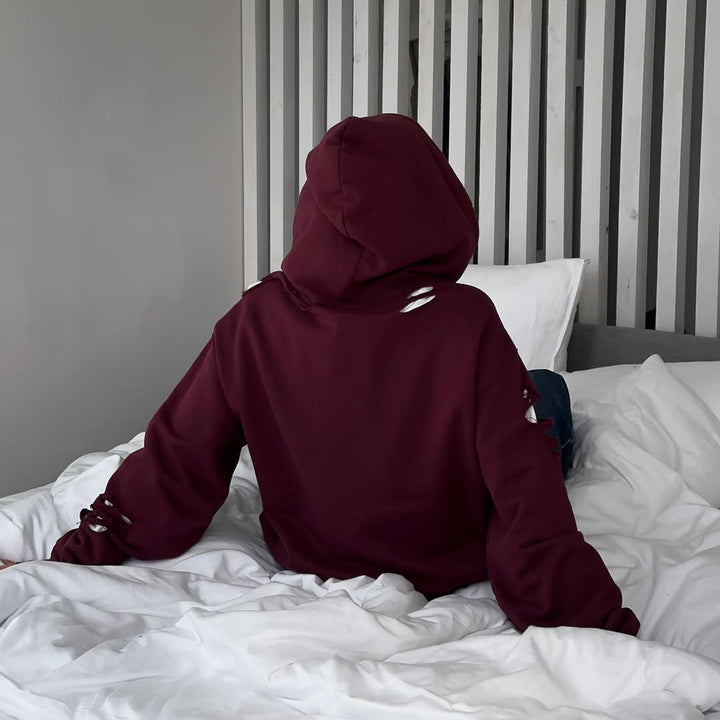 Damen Oversized Kapuzenpullover mit trendigen Rissdetails Drune