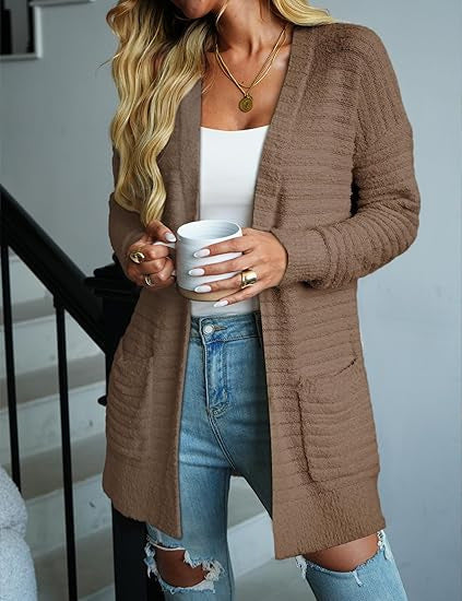 Damen Kuschelige Strickjacke mit Taschen und Struktur Drune