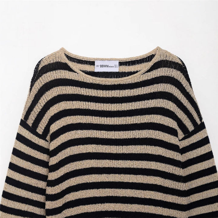 Damen lässiger Strickpullover mit breiten Streifen und weichem Material Drune