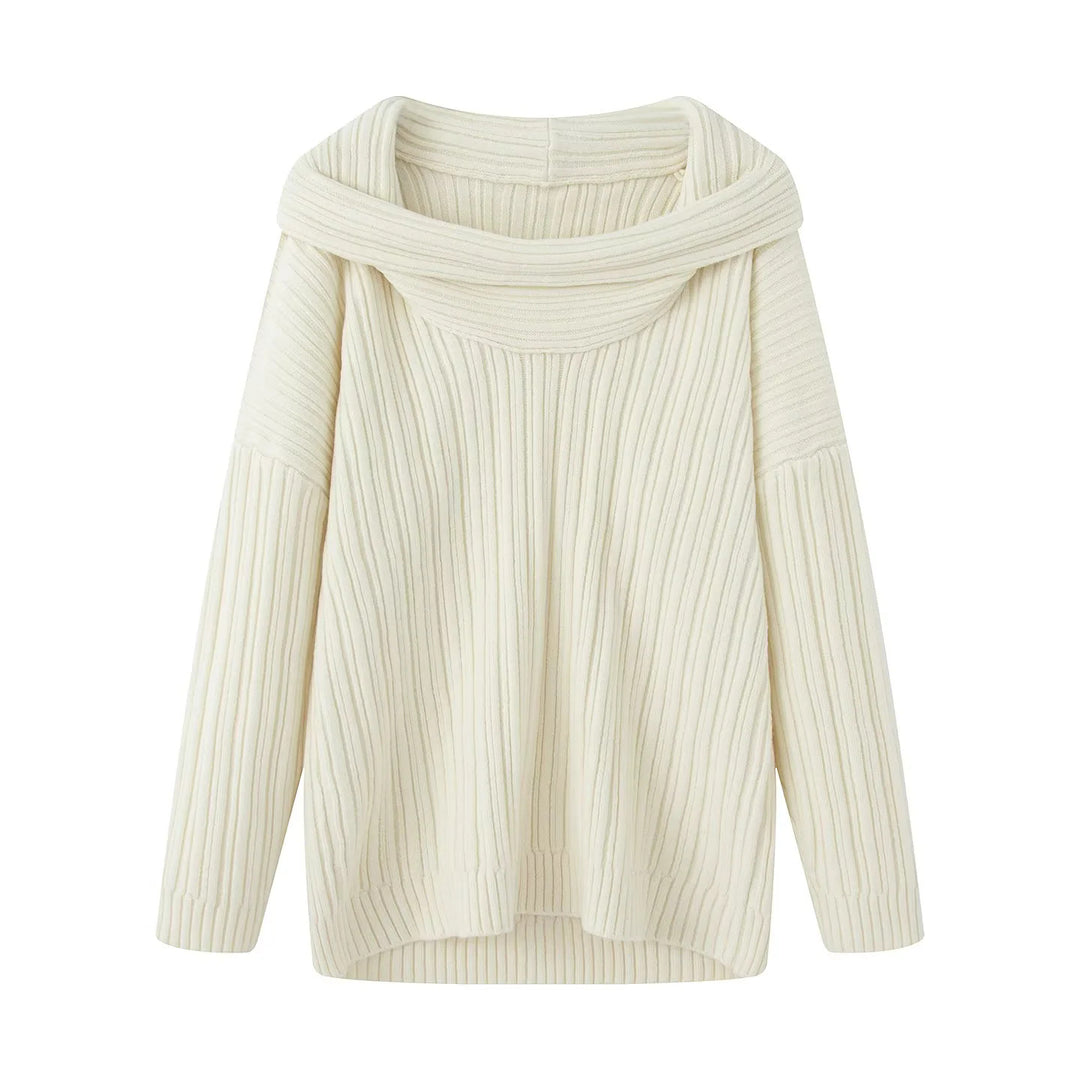 Damen lässiger Strickpullover mit weitem Rollkragen und Rippenstruktur Drune