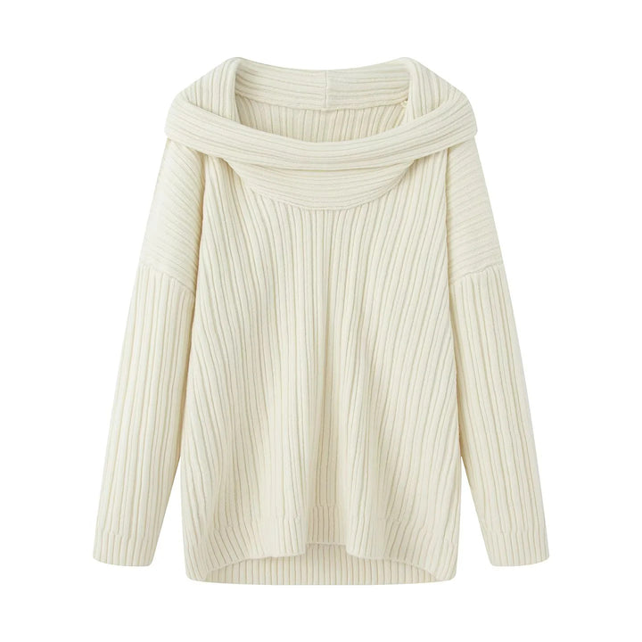 Damen lässiger Strickpullover mit weitem Rollkragen und Rippenstruktur Drune