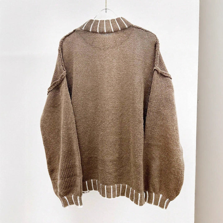Damen lässiger Strickpullover mit hohem Kragen und anpassbaren Ärmeln Drune