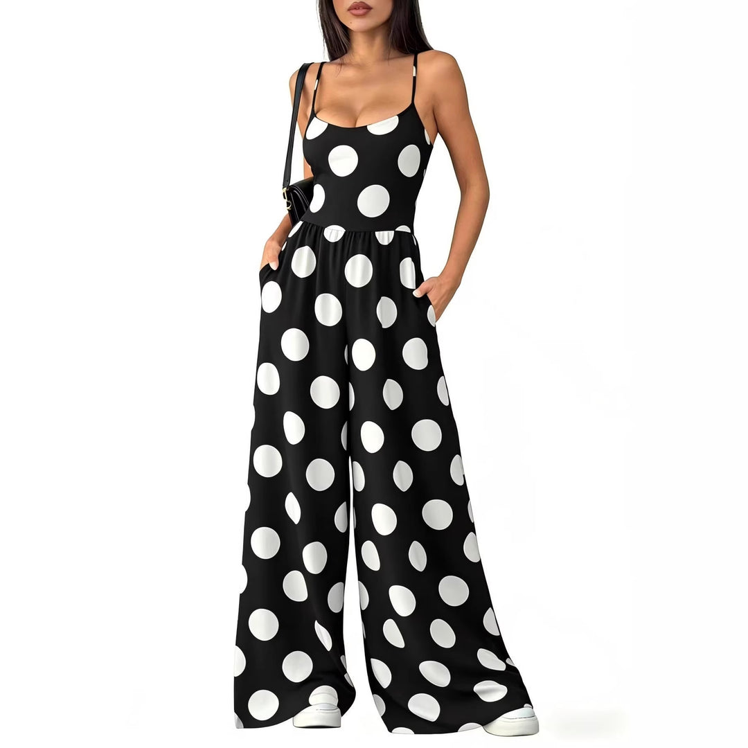Damen Eleganter Jumpsuit mit geometrischem Print und breiten Beinen Drune