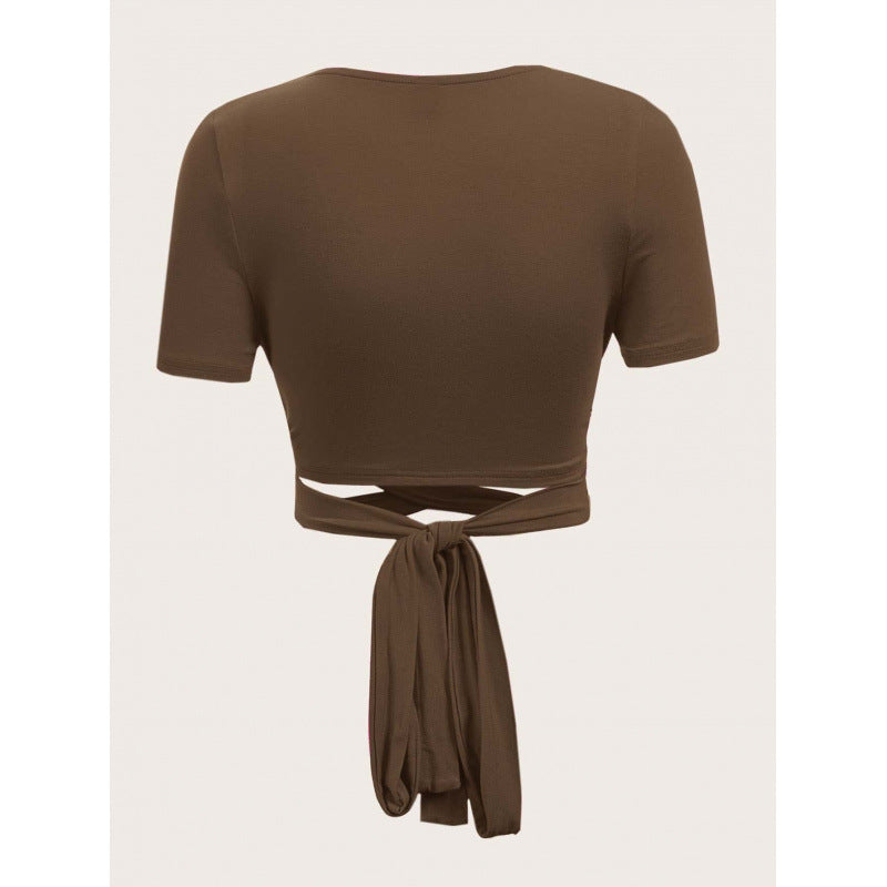 Damen Einseitig drapiertes Crop-Top mit Bindegürtel Drune