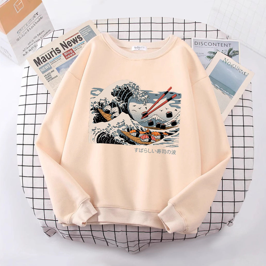 Damen Sweatshirt mit künstlerischem Wellen-Design und gemütlichem Schnitt Drune