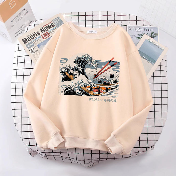 Damen Sweatshirt mit künstlerischem Wellen-Design und gemütlichem Schnitt Drune