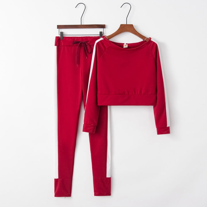 Damen Sportliches Loungewear-Set mit cropped Oberteil und enganliegender Hose Drune