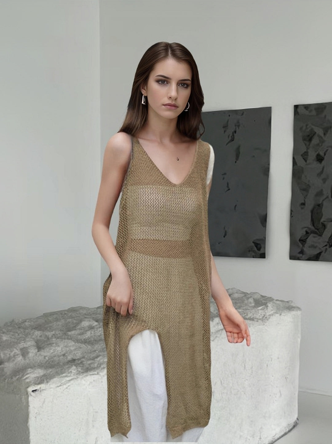 Damen luftiges Netzoberteil mit modernem Schnitt Drune