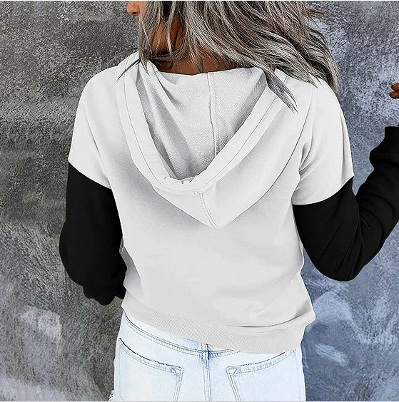 Damen Kapuzenpullover mit modischem Farbblockdesign und klassischen Knopfdetaillierung Drune