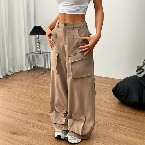 Damen weite Cargo-Hose mit praktischen Taschen und elastischem Bund Drune