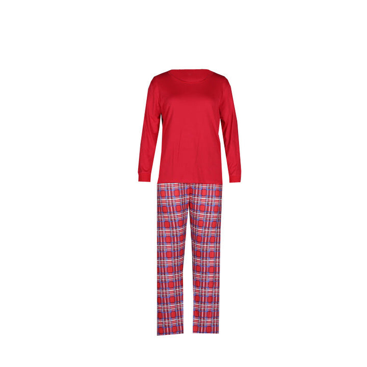Drune | Weihnachten Langarm Pure Red Oberteil und Lange Karierte Hose Familienpassende Pyjamas-2