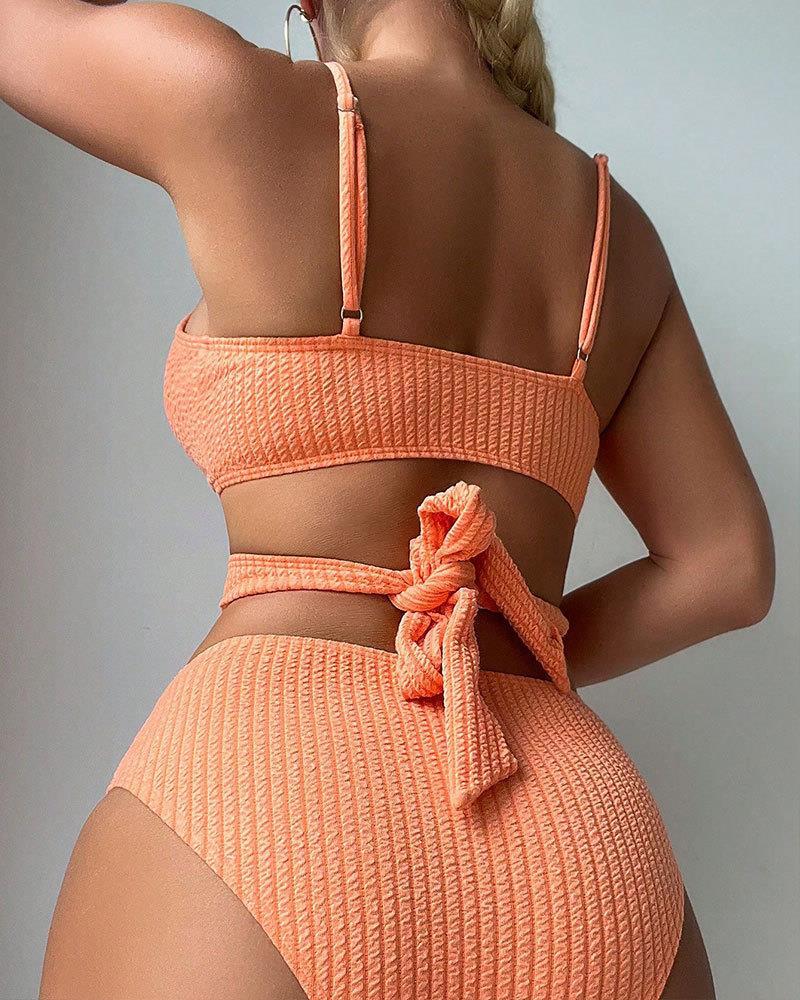 Damen Hochtailliertes Bikini-Set mit gekreuztem Oberteil und strukturierter Stoffqualität Drune