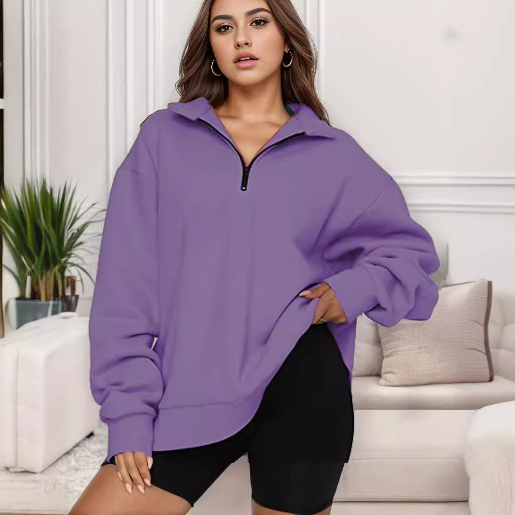 Damen Oversized Sweatshirt mit Stehkragen Drune