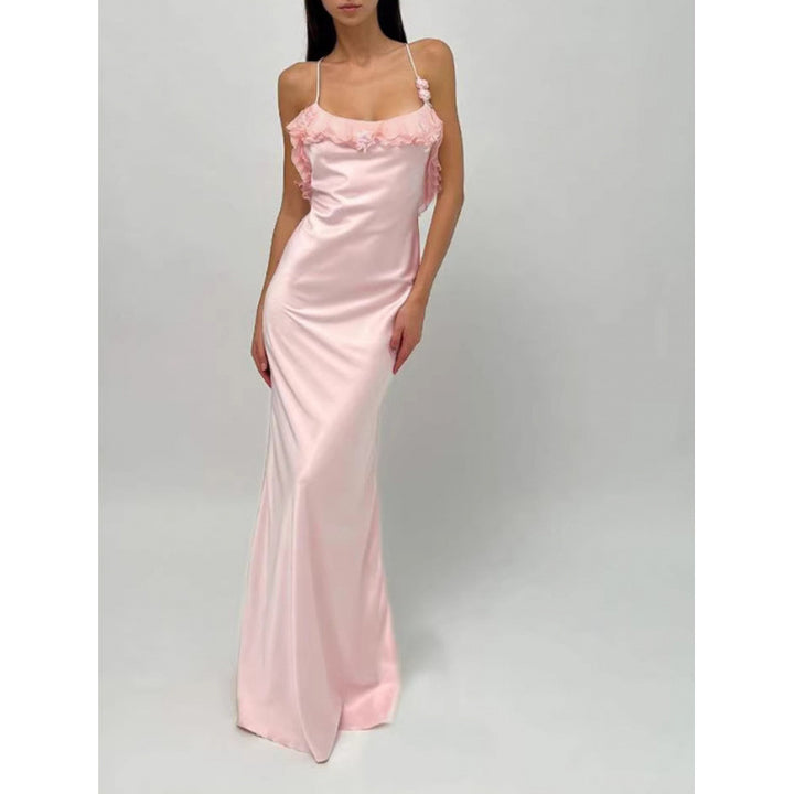 Damen Maxi-Kleid mit eleganten Rüschendetails und tiefem Rückenausschnitt Drune