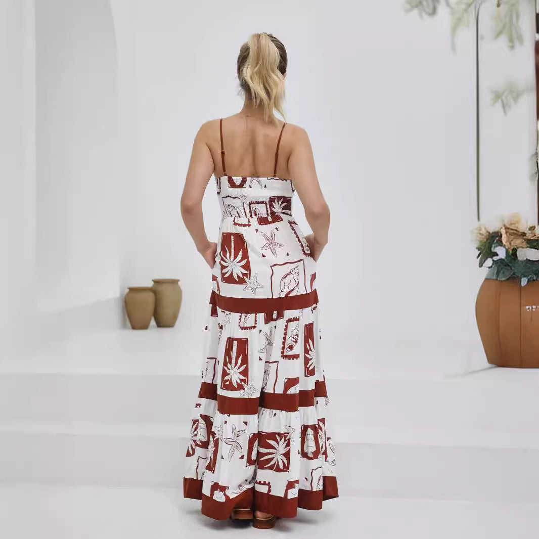 Damen Maxikleid mit elastischem Taillenbund und bohemian Muster Drune