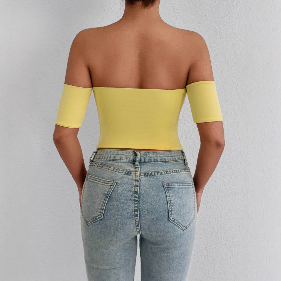 Damen Off-Shoulder Bluse aus elastischem Material mit figurformendem Schnitt Drune