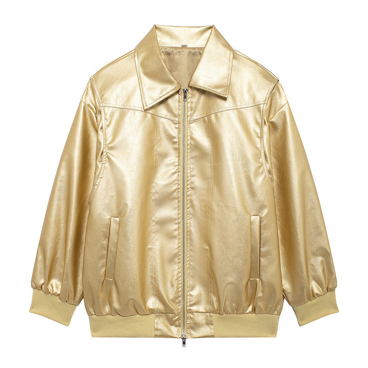 Damen Kunstlederjacke mit elastischen Bündchen und hochschließendem Kragen Drune