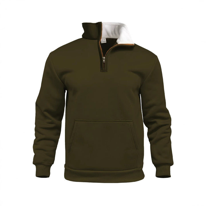 Herren nan Komfort-Halbzip-Sweat mit hohem Fleecekragen, Kängurutasche und formstabilem Rippsaum Drune
