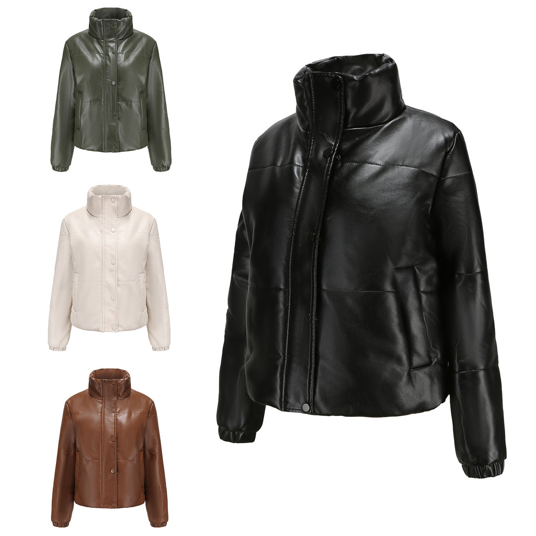 Damenkuschelige Kunstlederjacke mit raffiniertem Steppdesign Drune