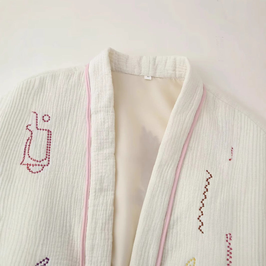 Damen gestickte Baumwolljacke mit großen Taschen und lässigem Schnitt Drune